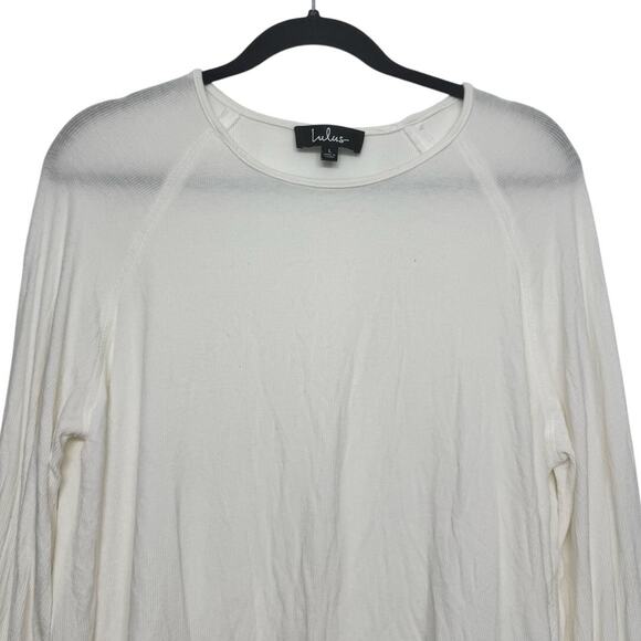 Lulus White Long Sleeve Ribbed Top Size L Layering Lightweight Semi Sheer Casual - Picture 2 of 6